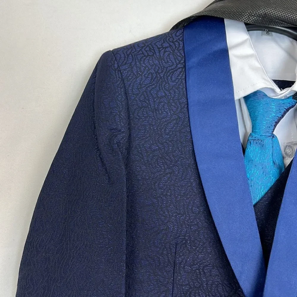 Wqi.Han navy brocade blue 5 piece tuxedo size 6 NWT